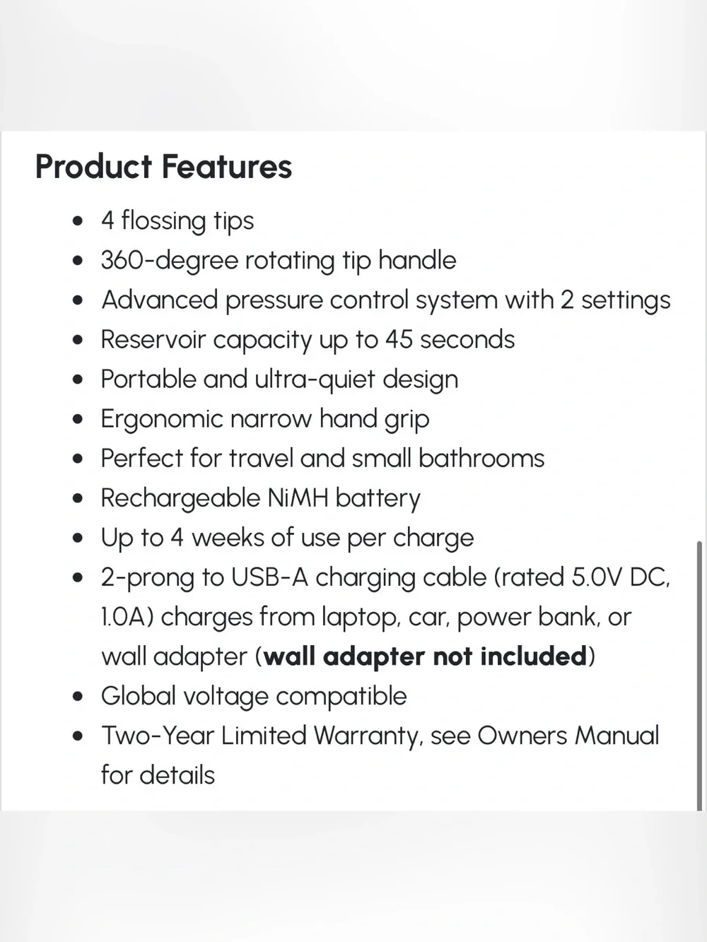 Black Cordless Pearl Water Flosser